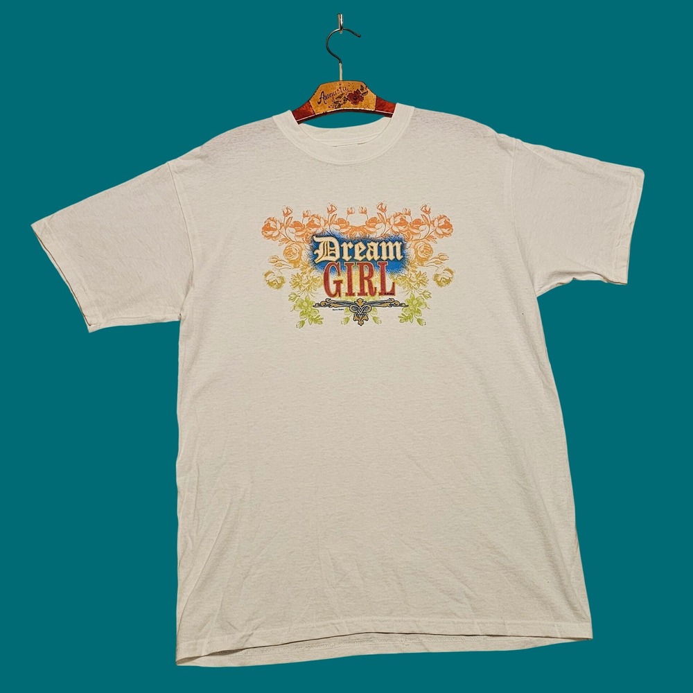 Anvil Dream Girl Graphic T-Shirt White Floral Vintage Style Cotton Tee Large